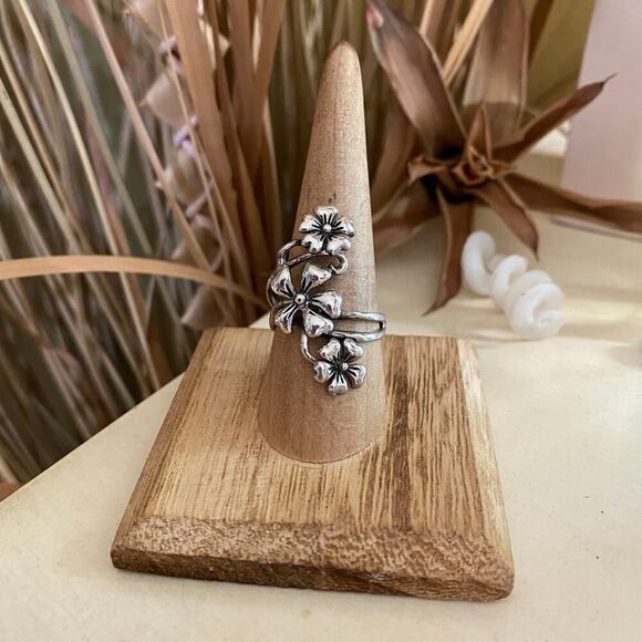 Sterling Silver Cascading Flowers Ring, Statement Ring, Silver Ring, Boho Ring - Picture 1 of 7